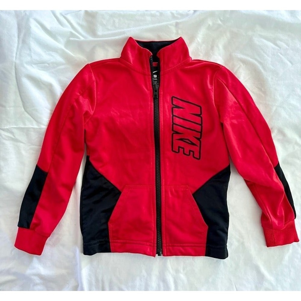 Toddler Nike Jacket Red/Black Polyester with Fleece Lining, Size 4T (98-104 cm)